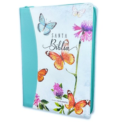 Biblia /RVR6085czticp/ Letra Gigante PJR Mariposas Turquesa Indice Cierre Canto Pintado