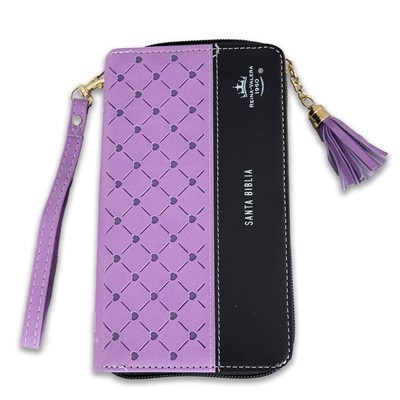 Biblia RVR6015CZTI/ Chequera Lila-Negro/ Cierre