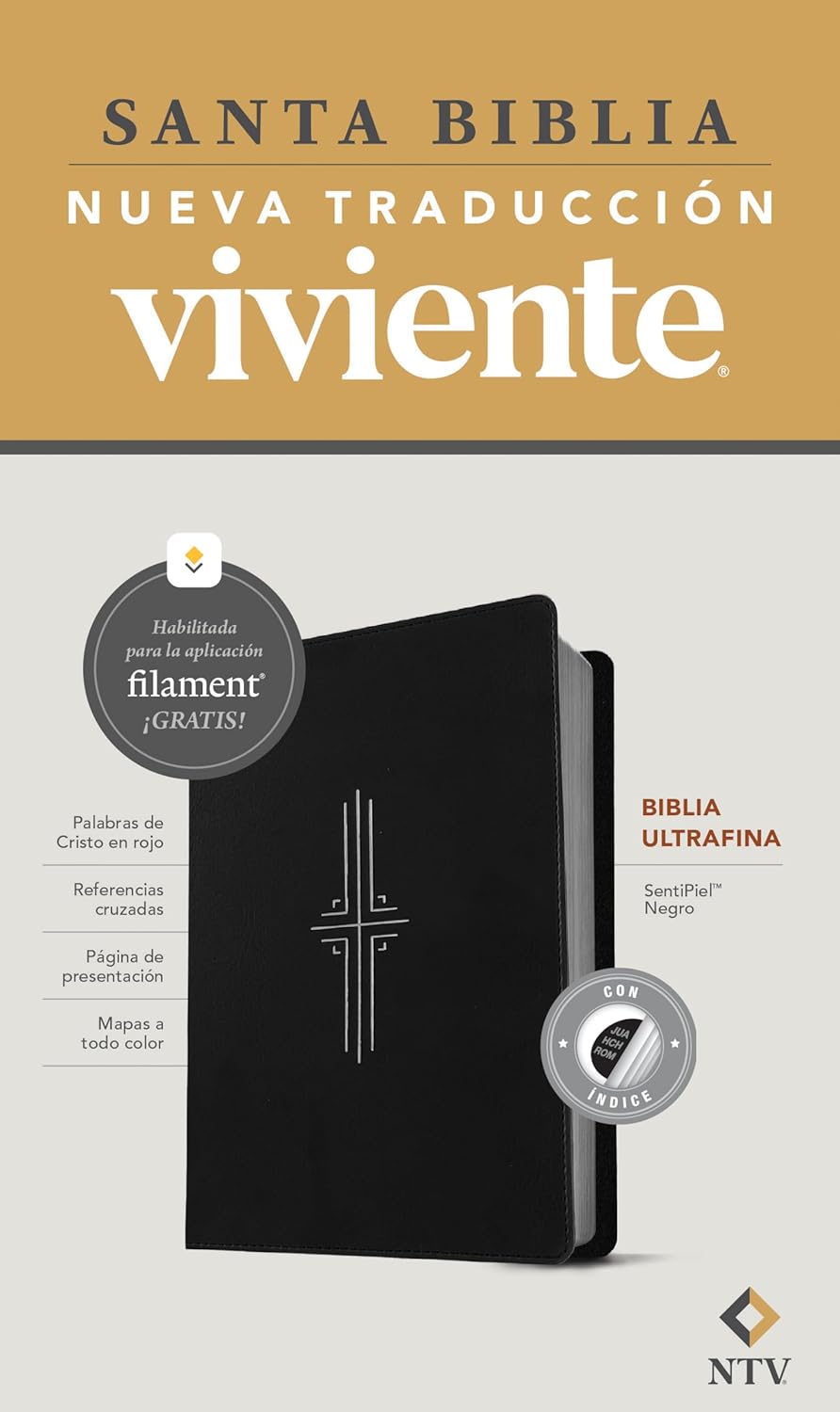 Biblia NTV Ultrafina Negro Índice con Filament