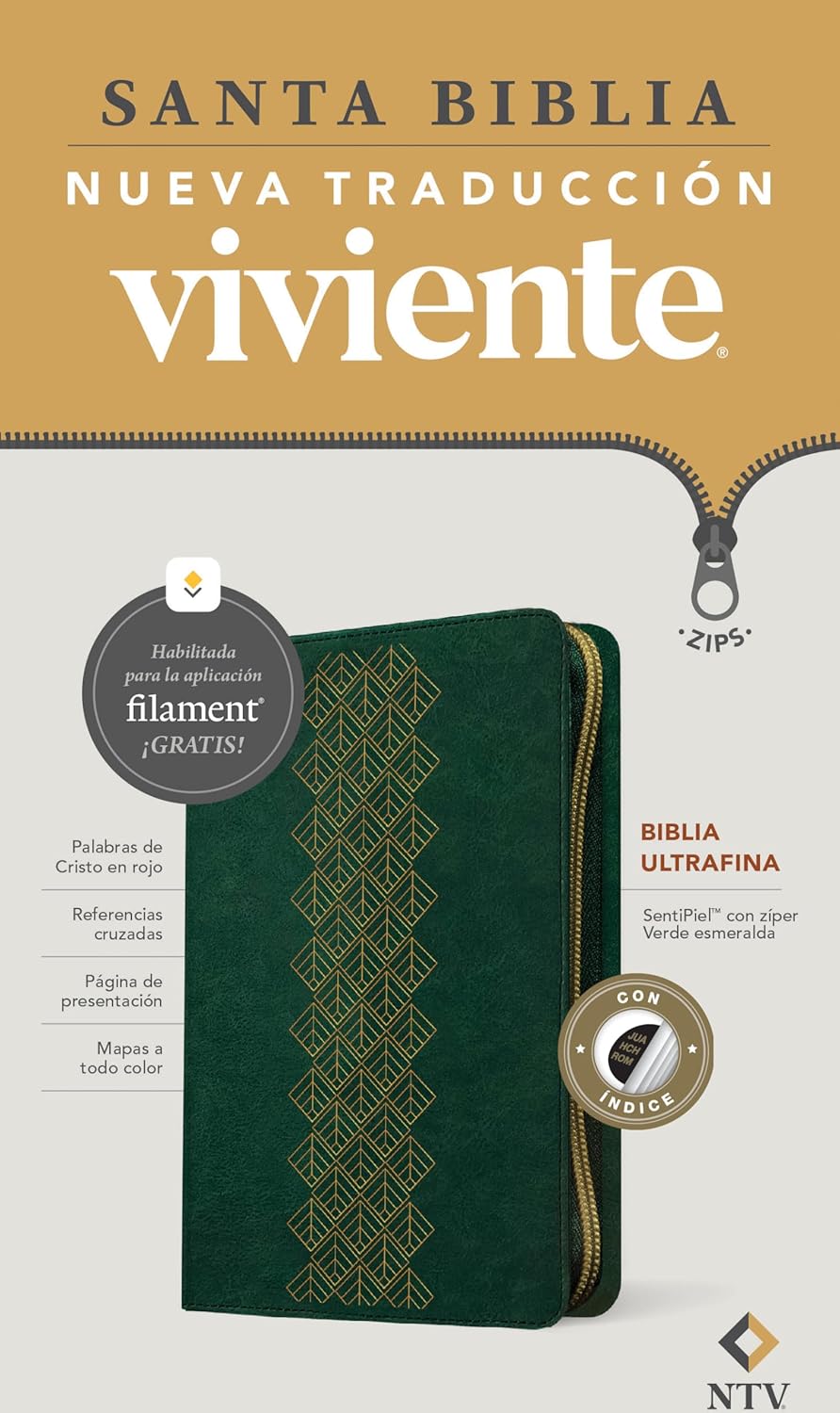 Biblia NTV Ultrafina Verde Esmeralda con Cierre/Índice Filament