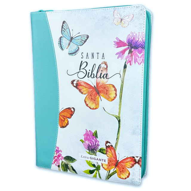 Biblia /RVR6085czticp/ Letra Gigante PJR Mariposas Turquesa Indice Cierre Canto Pintado